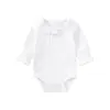 Endelar Pureborn nyfödd baby flicka bodysuit ruffle spets långärmad grundläggande onesies solid vit färg vår höst baby flicka kläder