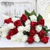 15pcs / lot Fleur artificielle Real Touch Hydrating Rose Home Decoration Fake Flow Flowing Wedding Bride Bouquet Valentines Day Gift 240416