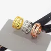 Luxury Band Rings Copper With 18k Gold Plated Move 10th Brand Designer Four Movable Crystal Hollow Charm Open Ring For Women Jewelry