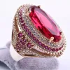 Zespoły wspaniałe owalne, inkrustowane czerwony pierścień cyrkon luksusowy metalowy metalowy dwukrotnie wypełniony w weselach Pierścienie dla kobiet biżuteria mody zaręczynowa