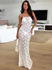 Casual jurken boofeenaa strapless Long Zie door kanten witte zwarte zomerjurk voor vrouw 2024 Beach Cover Up Vacation Outfit C70CZ23