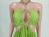 Women Casual Dresses Cut Out Halter Backless Flowy Sleeveless Hollow Out A-Line Dress Sexy Party Beach Mini Dress
