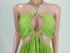 Kvinnor Casual Dresses Cut Out Halter Backless Flowy Sleeveless Hollow Out A-Line Dress Sexig Party Beach Mini Dress