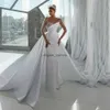 Cristalli moderni Abito da sposa in raso con perline con maniche lunghe staccabili abiti da sposa Cappella da sposa Abiti da giardino BIDE BRIDE FRITTURA VEStitido De noni