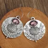 Dangle Chandelier Vintage Oval Light Pink Stone Earrings Personality Silver Color Metal Carving Flower Pattern Jewelry H240423