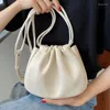 Shoulder Bags Small Drawstring Clutch Cloud For Women 2024 Soft Leather Sling Bag Ladys Brand Designer Pleated Crossbody Handbag