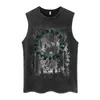 Summer Men Washed Vest Vintage T Shirt Gothic Tshirts Streetwear Punk T Shirts unisex ärmlös Vest Top Y2K Kort ärmskjorta 240421