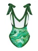 Kvinnors badkläder tie-dye gradvis förändring damer bikini kontrasterande retro sexig djup v-hals designer strand resort baddräkt och täckning