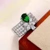 Banden Huitan Aesthetic Flower Green Pear CZ Rings Wedding Ceremony Party Rings For Women Modern Fashion Design Brilliant Jewelry 2022