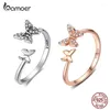 Pierścienie klastrowe Bamoer Flying Butterfly Regulowany palec dla kobiet Clear CZ Olśniewający luksus 925 Srebrny biżuteria GXR087