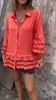 Mid-sleeve Shirt With Hollow Patchwork Design Beach Women Summer Out Lace Trim Vacation V-neck Robe Solid Cover-Ups