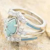 Bands Huitan Marquise Imitated Turquoise Stone Women Rings Silver Color/Gold Color Luxury Accessories New Fashion Wedding Band Jewelry