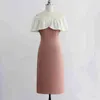 Festklänningar 2024 Summer Elegant Girly Pink Patchwork Line Neck Off-the-Shoulder Smooth Drop Dress