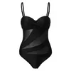 Swim Wear Mesh See Through Women Bikini One Piece Swimsuit Set Backless Patchwork Vintage Ruched Front Retro Halter Swimwear Sexy Bikini 240423