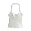 TRAF Pink White Halter Top Female Off Shoulder Crop Tops Women Sleeveless Backless Sexy Woman Top Summer Short Tank Tops 240421