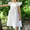 Girl Dresses Carina Bowknot bambine abito da festa bianca in cotone traspirante per 1 2 3 4 5 anni bambini a-line.