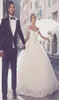 2021 VESTIOS DE NOIVA BALL GOUNS PRINMESS WEDDES DRESSES ROMANTIC OFF SELDERS CAP SLEEVES LACE APPLIQUES BACKLESS BRIDAL GOUNS9671939