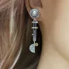 Charm Vintage Round Semicircle Long Bar Pearl Earrings for Women Fashion Hip Hop Punk Silver Color Metal Drop örhängen smycken gåvor Y240423