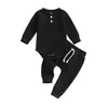 Conjuntos de roupas 0-12m Infant Baby meninos roupas roupas waffle sólido manga comprida BOTYSUITS SUPLOVIL