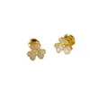 최고 품질의 클래식 스타일 V 골드 하이 에디션 Fanjia Four Leaf Grass Earrings Womens New Mini Full Diamond Three Petal Flower