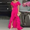 Feestjurken elegante gegolfde onregelmatige maxi avondjurk sexy v-neck hoge taille lente zomer solide slanke dames vestidos