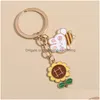 Other Home Decor Keychains Cute Enamel Keychain Sunflower Flying Bear Bee Key Ring Garden Chains For Women Men Friendship Gifts Hand Dhnvn