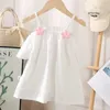 T-shirts Girls Short Sleeve T-shirt 2024 New Summer Girl Baby Off-the-shoulder Suspender Kids Fashion Top Childrens Clothing H240423