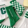 Men's Socks Blue and green striped plaid womens socks large celebrity online letter C fashionable spring summer new INS DL yq240423