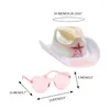 Berets Y1UB 3PCS Frau Herz Sonnenbrille Glitter Pulver Cowboy Hat Set Carnival Outdoor Weitkrempe Braut Fedoras für Poshoots