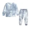 Juego de ropa para niños niños para niños Tip Tie Dye Marrón Pajamas set