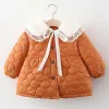 Coats Girls jacket sweet style autumn and winter thickened cotton jacket girl lace sequin bow plus cotton warm thickened jacket