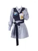カジュアルドレスプレッピースタイルワンピースフロックポロカラーシャツドレスストライプデザインgyaru kpopパッチワークa-lineクラシック日本のファッション