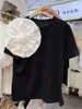 Kvinnors T-skjortor 2024 Summer Fashion Round Neck Kort ärm Tredimensionell Big Flower Decoration Loose Design T-shirt Top For Women