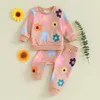 Одежда наборы младенца для малышей девочка цветочные наряды с длинным рукавом. Пуловые топы. Брюки Установите цветочный спортивный костюм осенний зимняя одежда