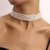 Halsband vintage flerskiktsskikt pärlchoker halsband för kvinnor pärlkedja estetisk söt vit färg halsband trendig bröllop smycken