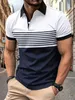 Striped Mens Casual Color Block Short Sleeve Lapel Polo Shirt For Summer Golf EUROPEAN Measurement 240417