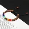 Strähnen Männer Frauen 7 Chakra Perlen Armbänder Armreifen Heilung Tiger Eye Stone Chakra Gebet Zauber Buddha Armband Einstellbare Schmuckgeschenke