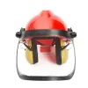 セーフティハットメタルバイザーヘルメット屋外180度調整可能な草トリマーフルフェイスメッシュフォレストリースプラッシュプルーフイヤーディフェンダー