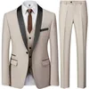 Män Mariage Color Block Collar Suit Jacket Byxor Midja Male Business Casual Wedding Blazers Coat Vest Pants 3 Pieces Set 240408