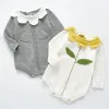 One piezas Baby Knited Comper Spring Autumn Lotus Collar Flower Flower Longitud Longwed Suprit Baby Baby Boy Bodysuit