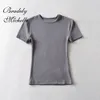 Bradely Michelleカジュアル夏の女性スキニーフィットTシャツタイトなショートスリーブOneck Tee Basic Solid Crop Tops Tシャツ240416