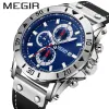 الساعات Megir Man Sport Wristwatch رجال كرونوغراف ماء يراقبون الجيش العسكري أعلى علامة تجارية حقيقية جلدية جديدة على مدار الساعة 2081