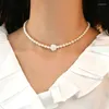 Hängen Ashiqi Natural Freshwater Pearl 925 Sterling Silver Shell Flower Necklace For Women Choker Jewelry Party Gift