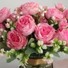 Decorative Flowers Rose Pink Silk Peony Artificial Bouquet 5 Big Head Fake Flower For Home Wedding Decoration Indoor