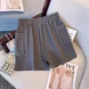 Shorts décontractés d'été pour femmes de taille plus taille noire gris tissu à taille haute la ceinture de conception de taille élastique double 240423