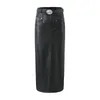 Skirts 2024 Sexy Black Back Slit PU Leather Pencil Skirt With Belt Women Package Hips Maxi Long