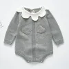 One piezas Baby Knited Comper Spring Autumn Lotus Collar Flower Flower Longitud Longwed Suprit Baby Baby Boy Bodysuit