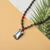 Minimalist Non-magnetic 8mm Clip with 4mm Round Bead Red Agate Plaques Necklace Ins Light Xu Bing Black Gallstone Jewelry