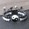 Strands Best Friend Bracelets Set 6mm Natural Stone Beads Charm Tai Chi Yin Yang Adjustable Rope Couple Bracelet Jewelry Gift for Lovers