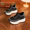 Casual Shoes 8cm Synthetic Air Mesh Platform Wedge Flats Summer Fashion Chunky Sneaker Bling Leather Comfort High Brand